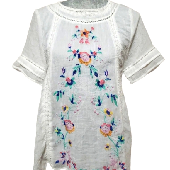 Umgee Tops - Umgee Floral Embroidered Short Sleeve Peasant Top